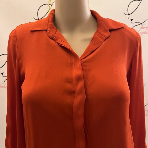 Massimo Dutti . Sz 2. Red Rayon Embroidered Long Sleeve Blouse. Asymmetric B95 - Picture 6 of 7
